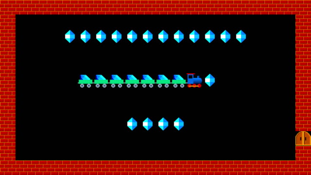 Train puzzle, retro style low resolution pixelated game graphics animation, level 1