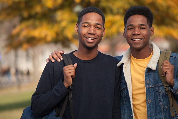 Twin college students stock photo
