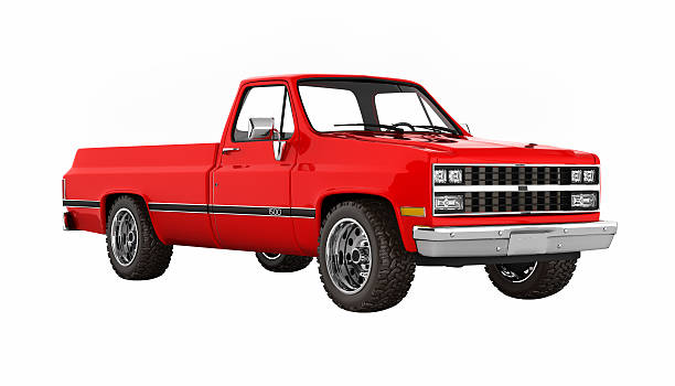 Red pickup truck without shadow perspective view on white 3d