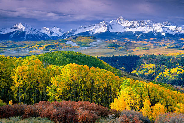 пик уилсона осенью - mountain mountain range colorado autumn стоковые фото и изображения