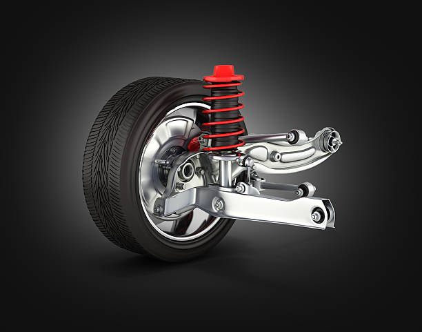 suspension of the car with wheel on black gradient background