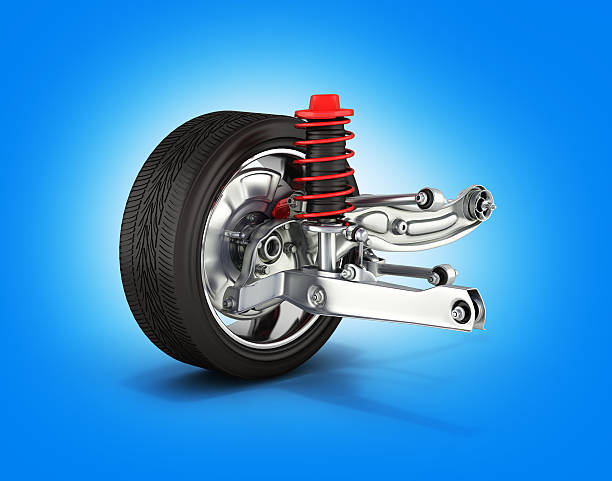 istock suspension of the car with wheel on blue gradient background 627789072