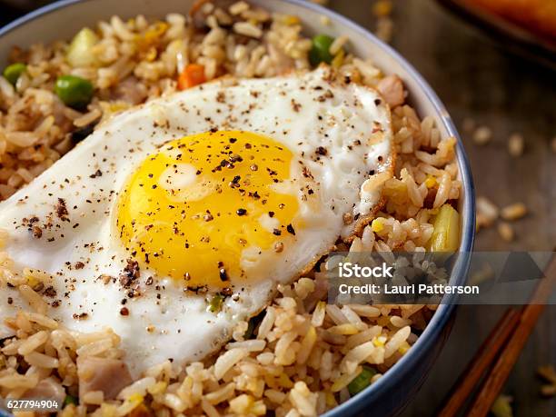 Breakfast Fried Egg With Rice Stock Photo - Download Image Now - Fried Rice, Egg, Rice - Food Staple