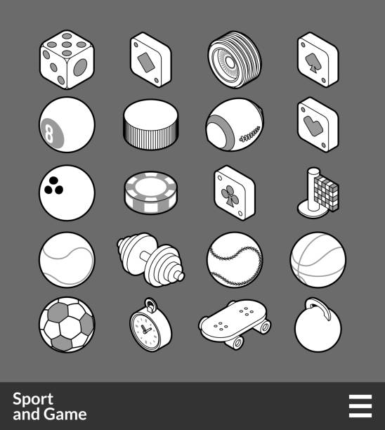 набор иконок изометрических контуров - tennis ball sport leisure games gambling chip stock illustrations