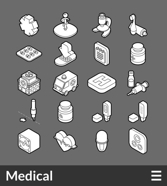 illustrazioni stock, clip art, cartoni animati e icone di tendenza di set di icone di struttura isometrica - thermometer healthcare and medicine backgrounds isolated