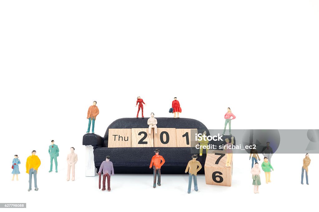 New year concept New year concept , Word 2016 on wood block and moving to the word 2017 Figurine Stock Photo