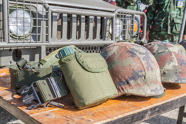 istock Helmet military and Military flask 627798236