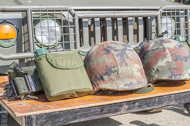 istock Helmet military and Military flask 627798254