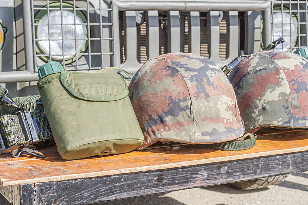 istock Helmet military and Military flask 627798264