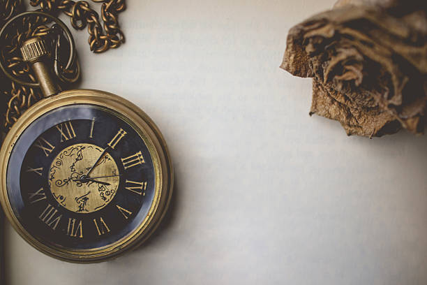 istock Pocket Watch with Dry Rose on Blank Space Old Paper 627799988