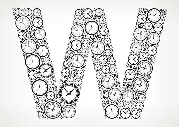 Vector illustration of Letter W on Time and Clock Vector Icon Pattern