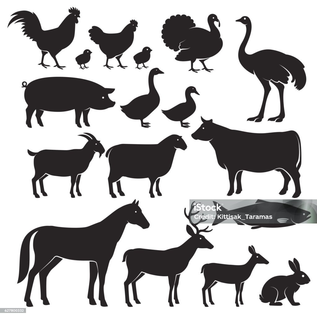 Farm animals silhouette icons. In Silhouette stock vector