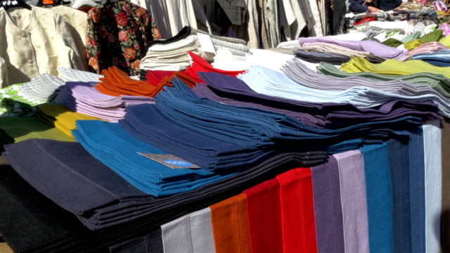 Colorful clothes being displayed on the street of Estonia GH4 4K UHD