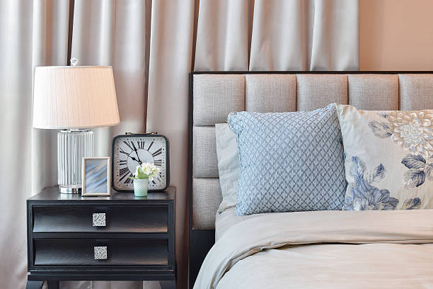 istock elegant bedroom interior design with floral pattern pillows on bed 627805744