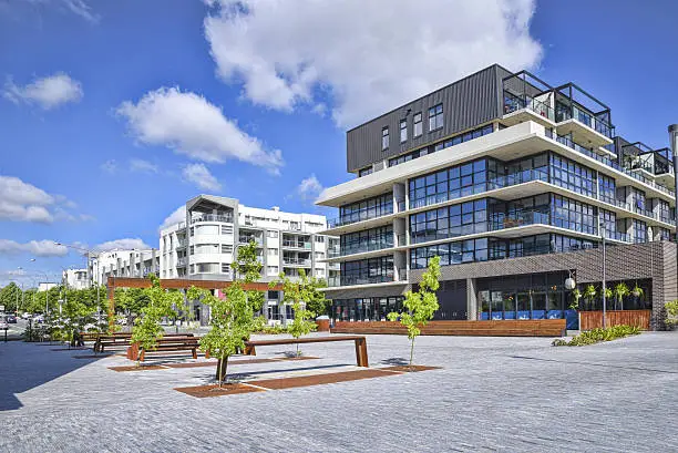 Photo of Modern apartments and offices in the Kingston Foreshore residential suburb