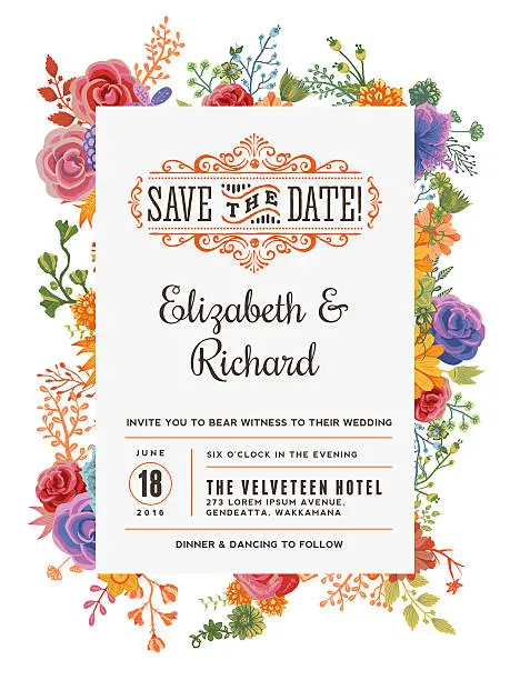 Vector illustration of Floral Wedding Invitation Template