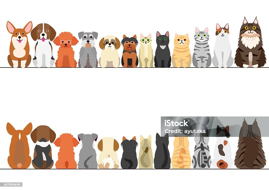 cats and small dogs border set, front view and rear view cats and small dogs border set, front view and rear view. Domestic Cat stock vector