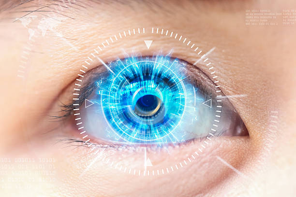 istock Close-up blue eye. High technology the futuristic. : cataract 627812454