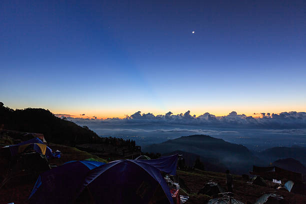 Morning sunrise camping in the mountains.
