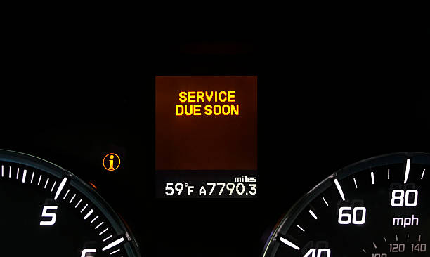 Car service warning light Auto service indicator on dashboard with copy space. fahrenheit stock pictures, royalty-free photos & images