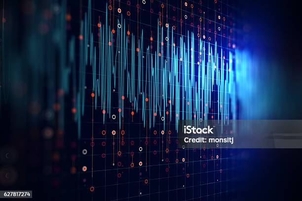 Audio Waveform Abstract Technology Background Stock Photo - Download Image Now - Frequency, Wave Pattern, Spectrum