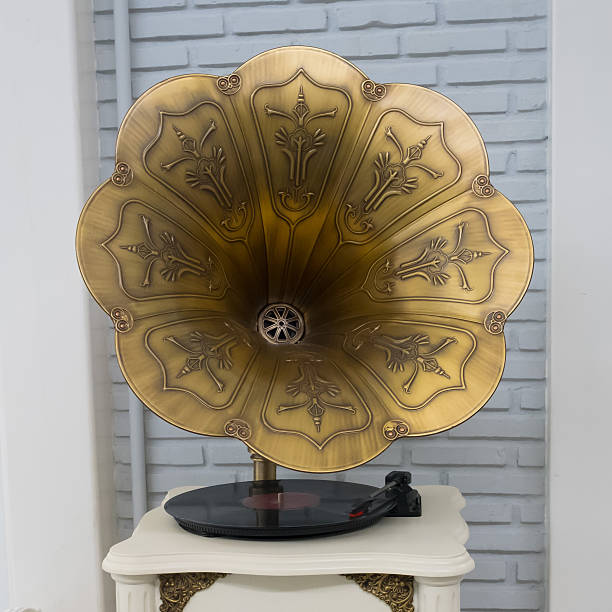 istock Vintage wind-up gramophone record player 627817382