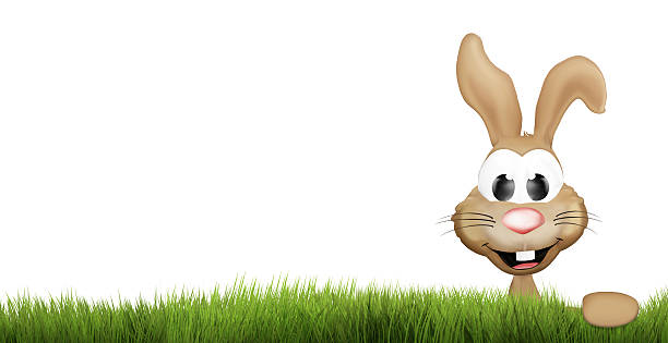 easter bunny green grass. happy easter 3d render stock photo