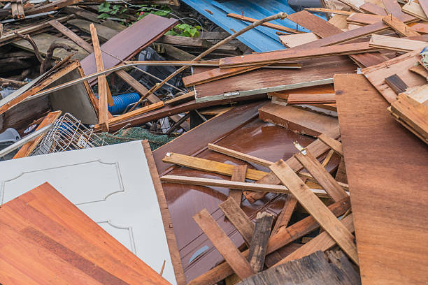 Pile of scrap metal and wood stock photo