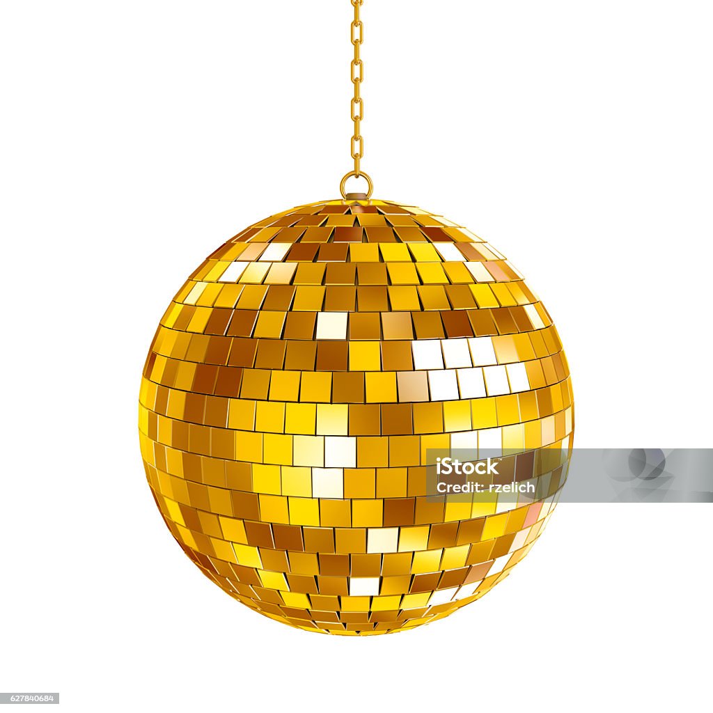 Golden disco ball Golden disco ball on white background, 3d render Disco Ball Stock Photo