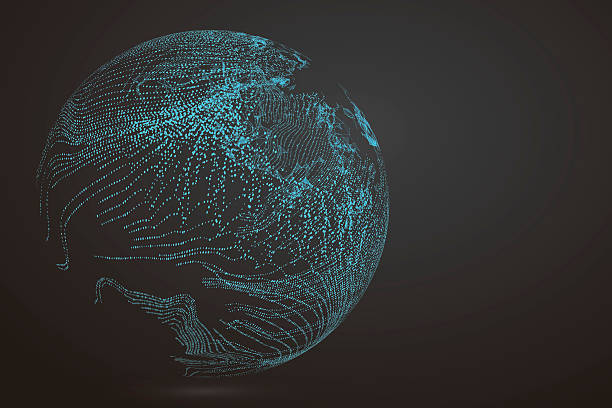 nieregularna abstrakcyjna grafika, dynamiczna kompozycja cząstek. - technology globe sphere planet stock illustrations