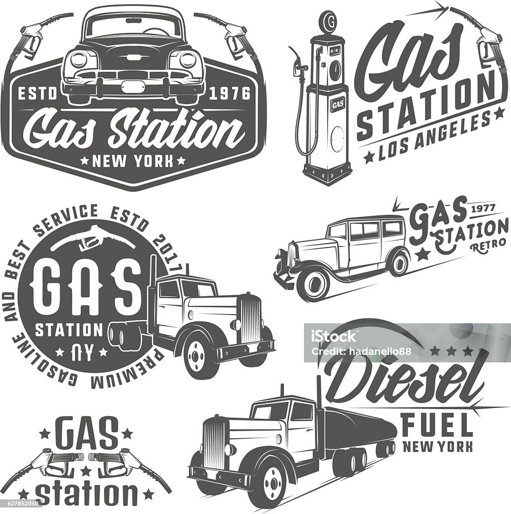 Set of retro gas station car and design elements ,emblems Retro Style stock vector