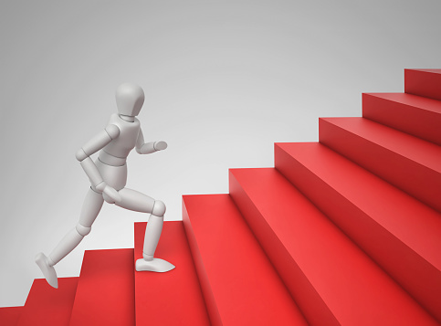 3D person running up the stairs. 3D rendering