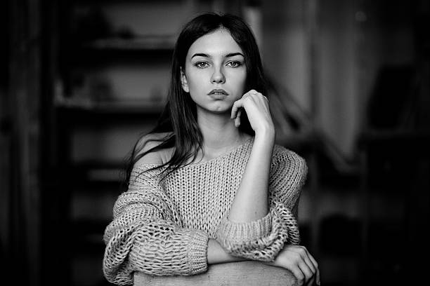 istock Portrait shot of girl. Black and white 627856434