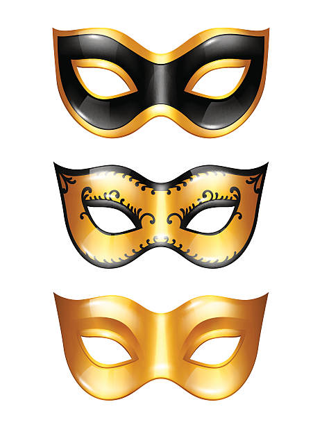 istock Set of golden carnival venetian masks on white background 627863478