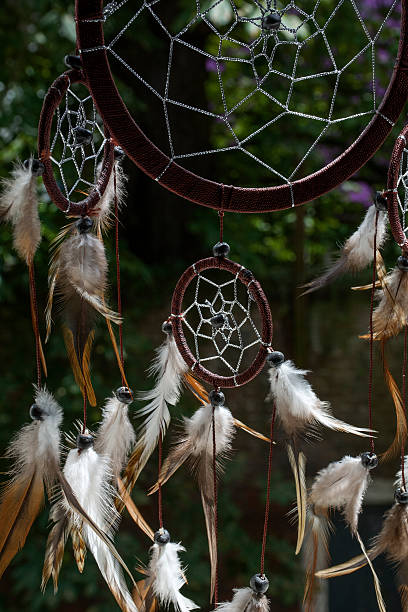istock One brown dream catcher with green trees as background 627870394