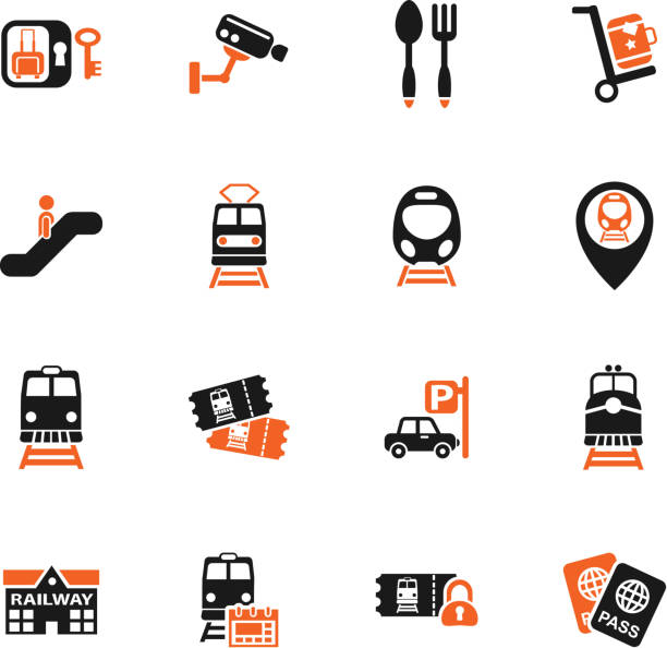 bahnhof icon set - electric train illustrations stock-grafiken, -clipart, -cartoons und -symbole