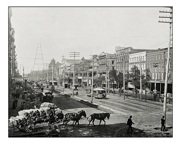 Antique photograph of Canal Street, New Orleans Antique photograph of Canal Street, New Orleans horse cart photos stock illustrations
