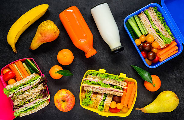 istock Lunch Box With Fruits, Food and Drinks 627872684
