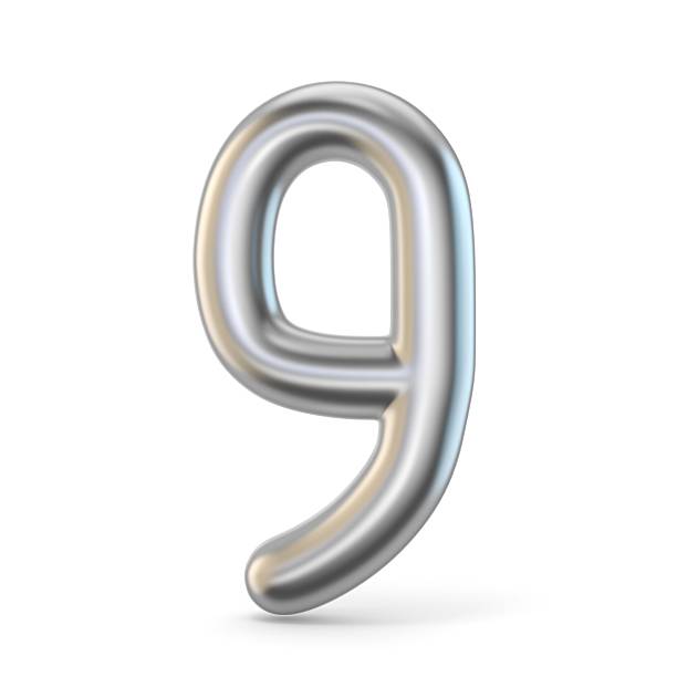istock Metal silver font. Number NINE 9 3D 627887380
