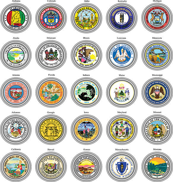ilustraciones, imágenes clip art, dibujos animados e iconos de stock de estados de los sellos de los e.e.u.u. - michigan maryland