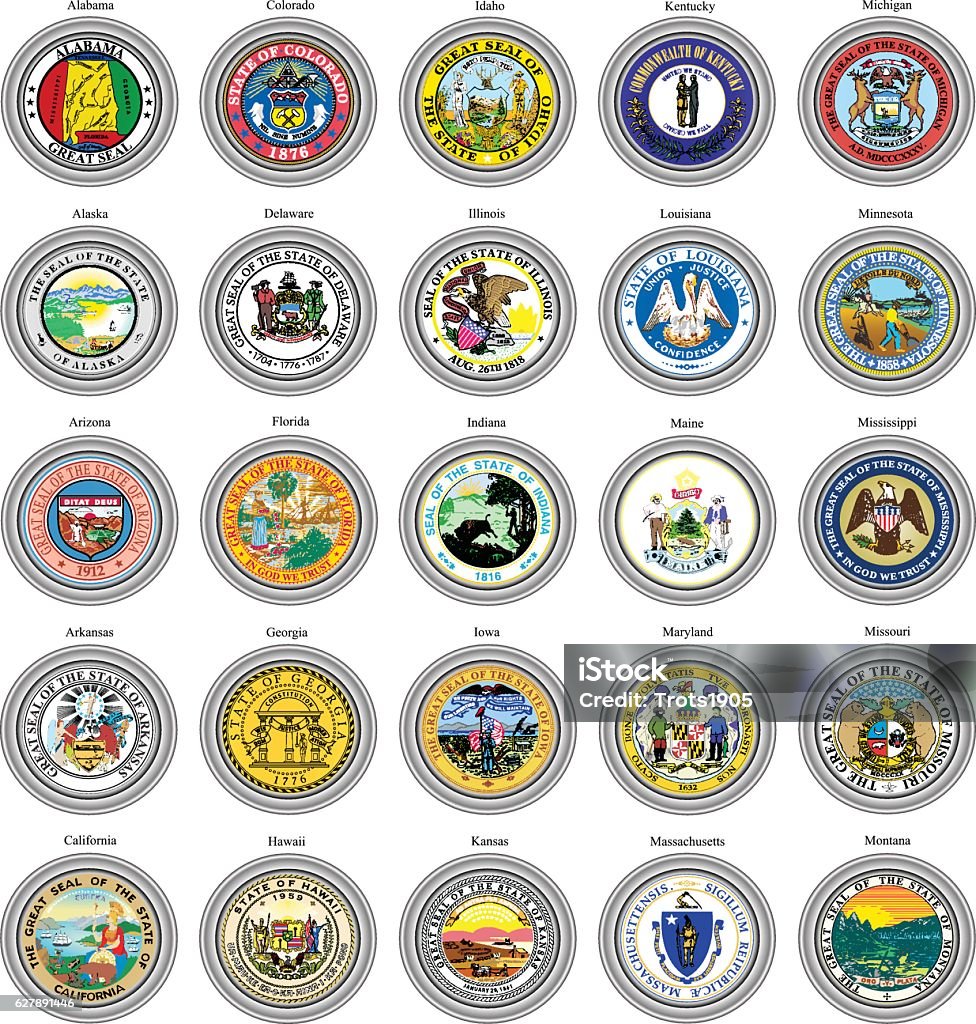 States of USA seals. Set of icons. States of USA seals. 3D. Coat Of Arms stock vector