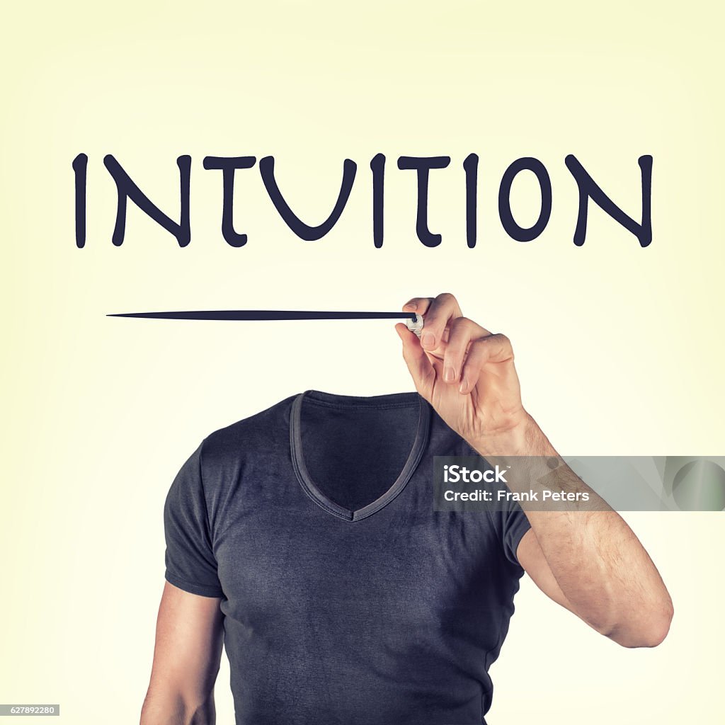 intuition picture of a headless man with a intuition icon Adult Stock Photo