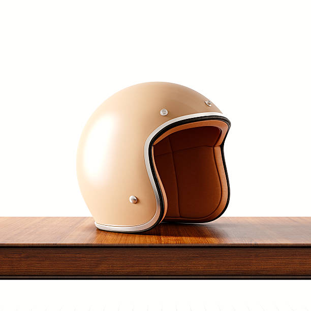 istock Side view of brown color retro style motorcycle helmet on 627903064