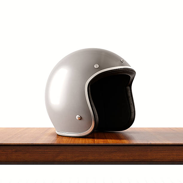 istock Side view of gray color retro style motorcycle helmet on 627903530
