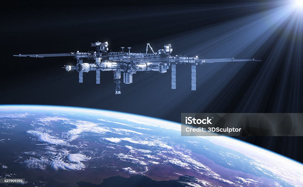 International Space Station In The Rays Of Sun International Space Station In The Rays Of Sun. 3D Illustration. International Space Station Stock Photo