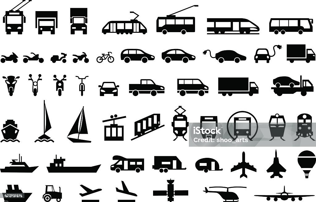 Grandes icônes de transport définies. vecteur symboles plats - clipart vectoriel de Icône libre de droits