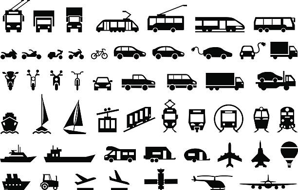 illustrazioni stock, clip art, cartoni animati e icone di tendenza di set di icone di trasporto di grandi dimensioni. vettore simboli piatti - mezzo di trasporto immagine