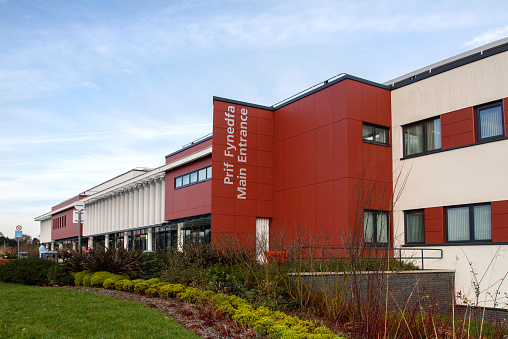 Morriston, Wales, UK: December 05, 2016: Morriston Hospital is a 750-bed hospital located in Morriston, Wales. Morriston is the largest hospital in the City and County of Swansea and is operated by Abertawe Bro Morgannwg University Health Board.