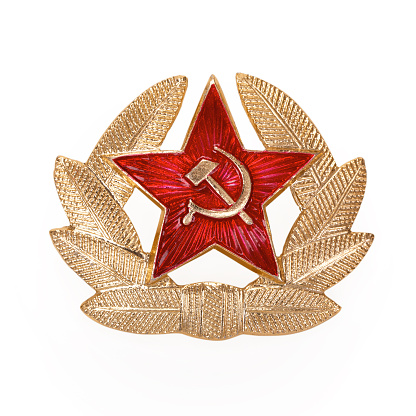 Russian Soviet red star badge, contains clipping path.