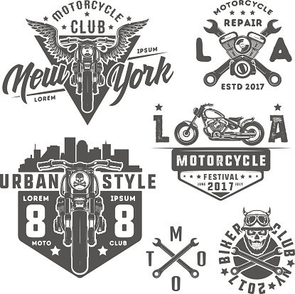 Set of motorcycle vintage style emblems, logo ,tattoo and prints.